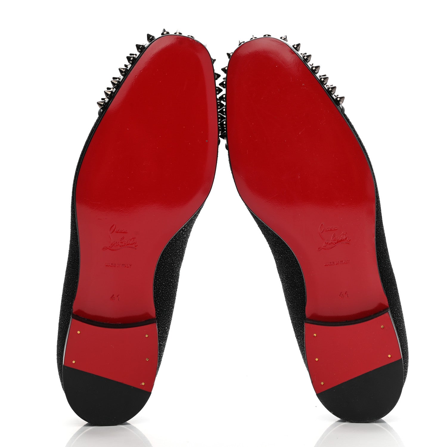 Christian Louboutin Glitter Patent Mens Spooky Spikes Flat Loafers 41 Black 5 of 8