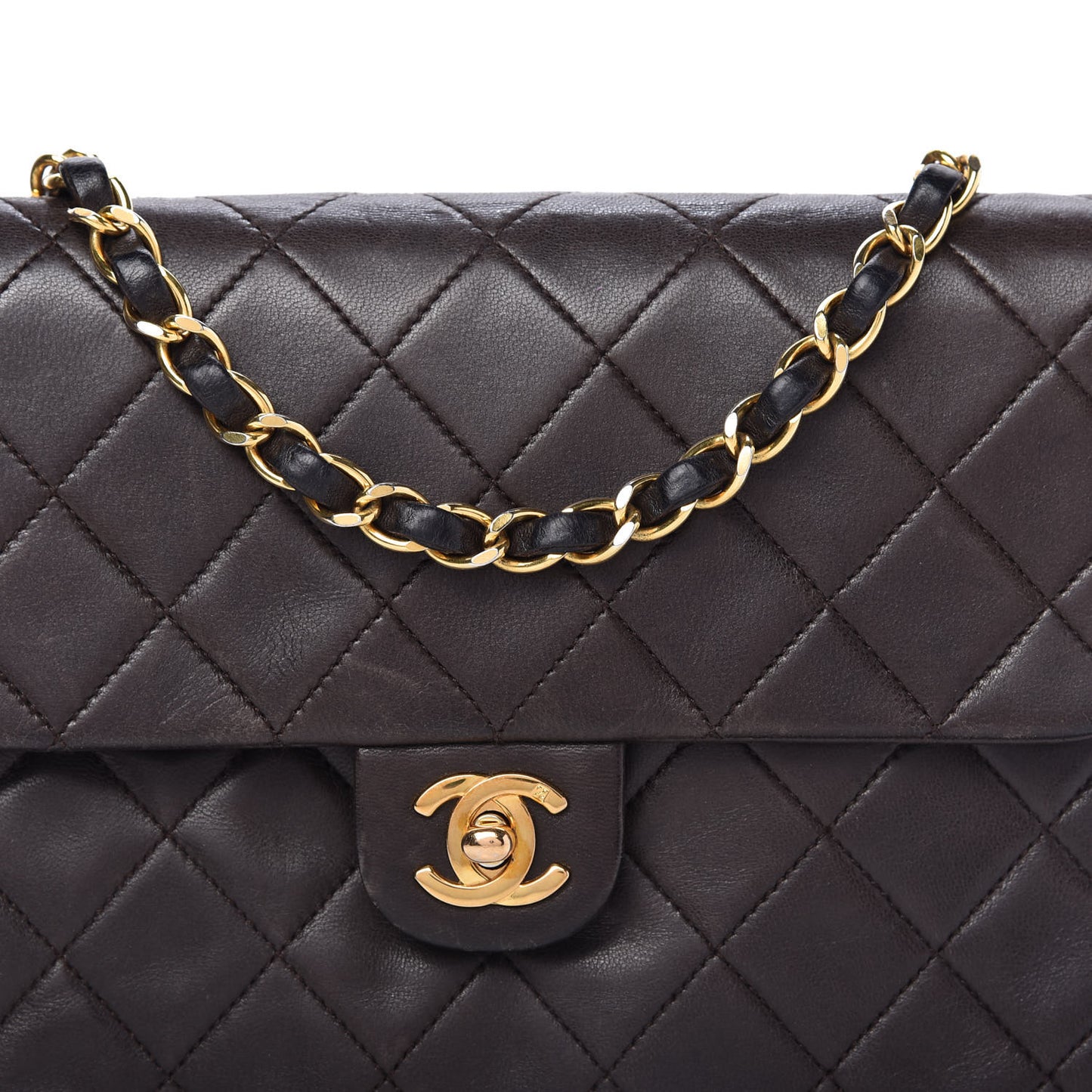 Lambskin Quilted Small Single Flap Brown