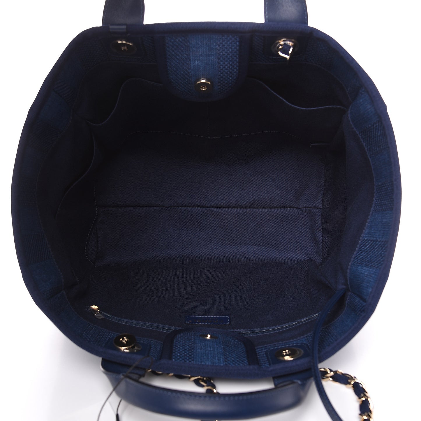 Woven Straw Raffia Striped Large Deauville Tote Navy Blue