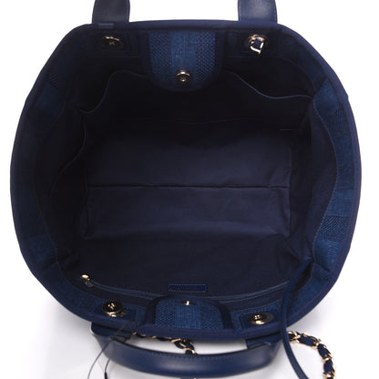 Chanel Woven Straw Raffia Striped Large Deauville Tote Navy Blue 5 of 11
