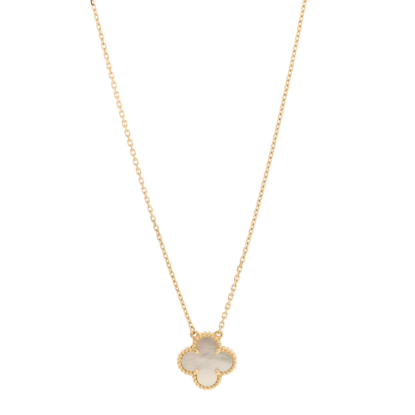 18K Yellow Gold Mother of Pearl Vintage Alhambra Pendant Necklace