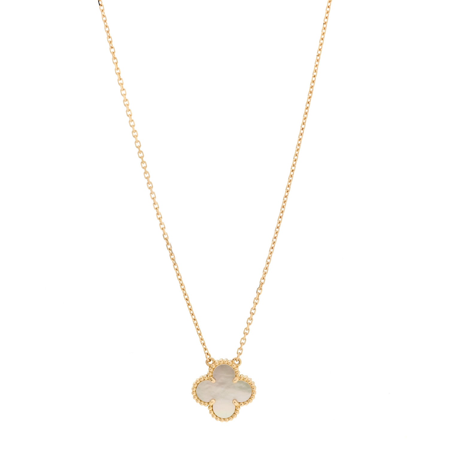 Van Cleef & Arpels 18K Yellow Gold Mother of Pearl Vintage Alhambra Pendant Necklace 1 of 6