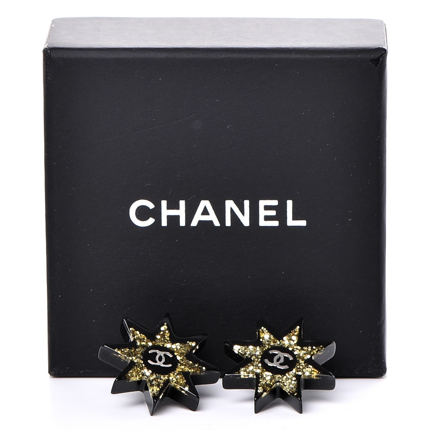 Chanel Resin Metal CC Star Earrings Black Gold 6 of 6