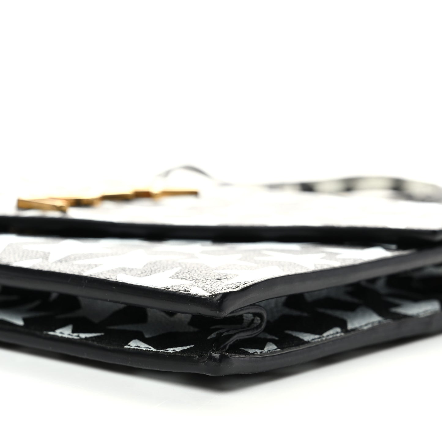 Lambskin Star Print Monogram Envelope Chain Wallet Black White