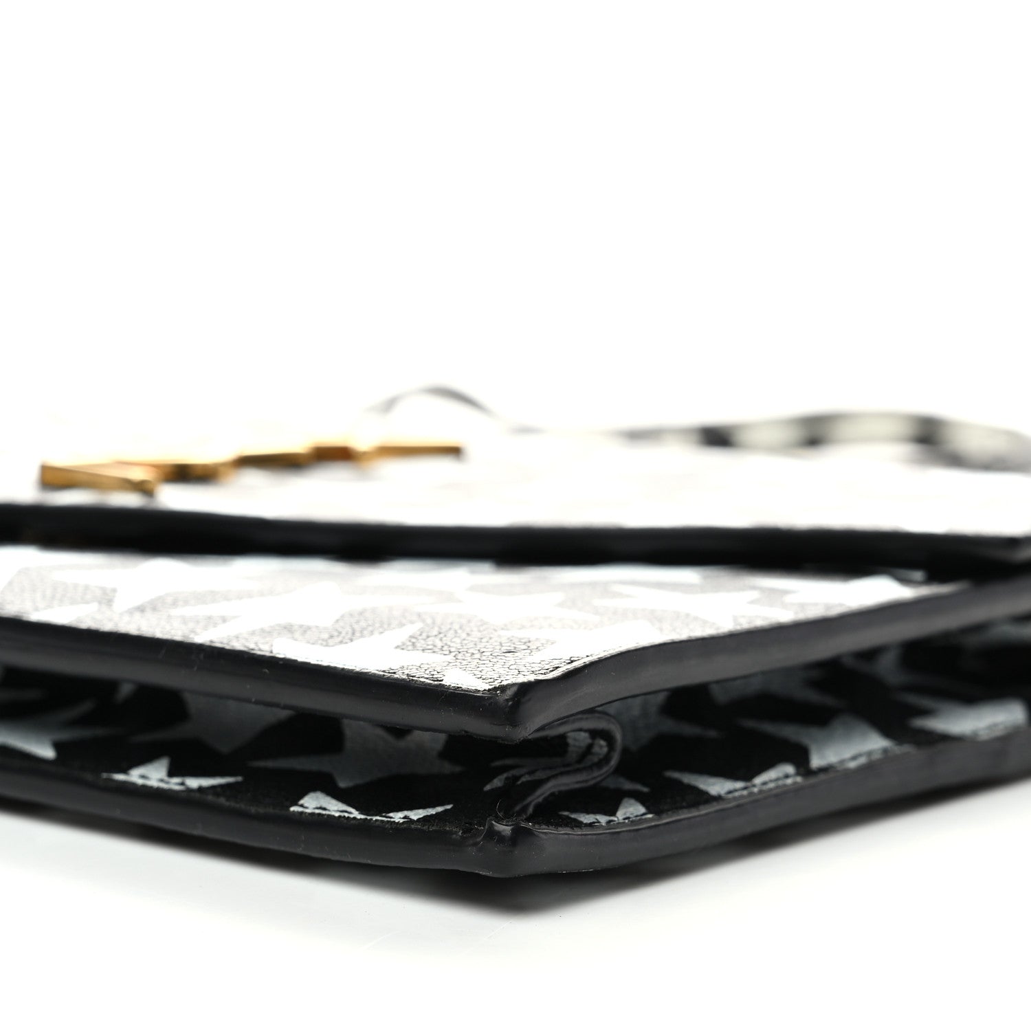 Saint Laurent Lambskin Star Print Monogram Envelope Chain Wallet Black White 9 of 11