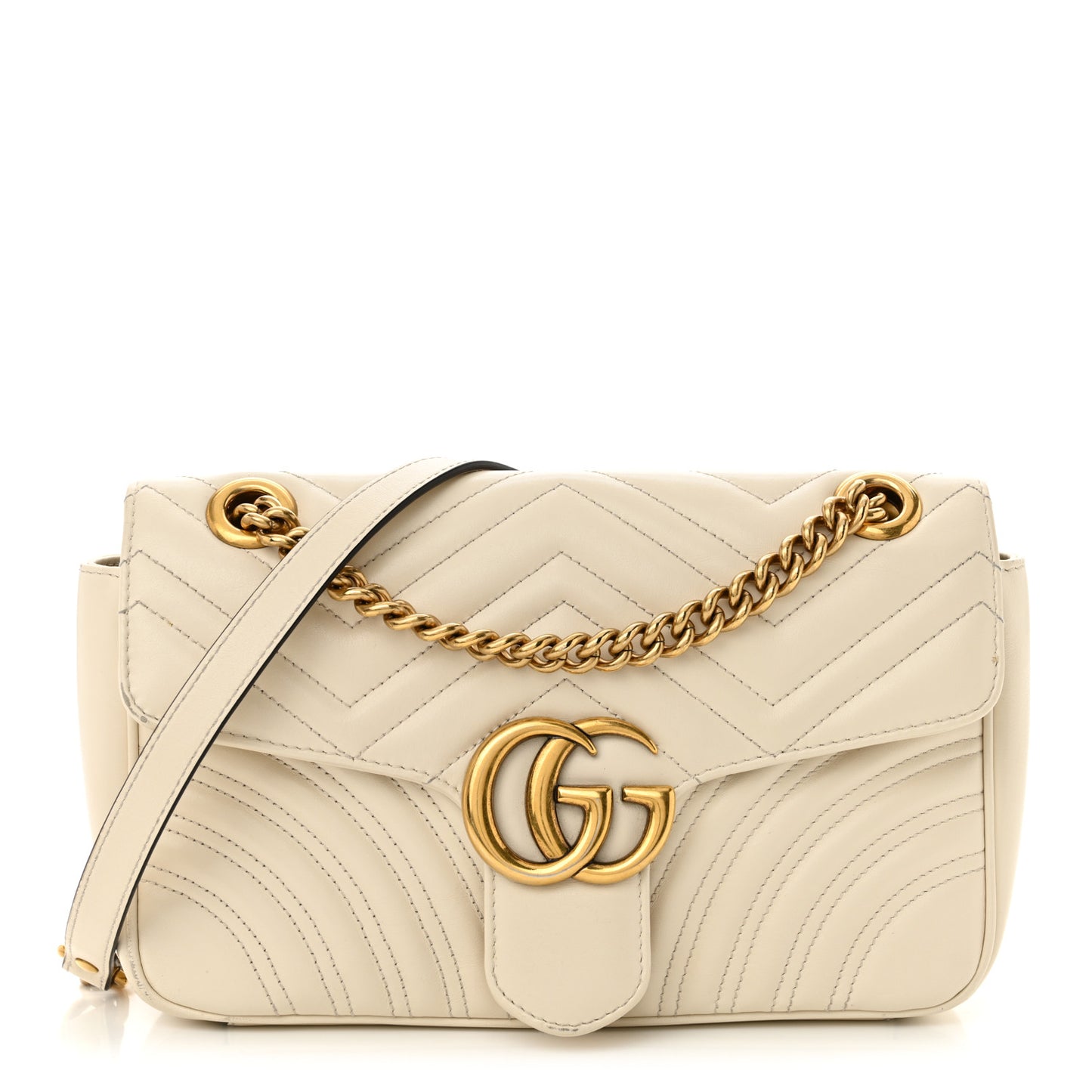 Calfskin Matelasse Medium GG Marmont Shoulder Bag White