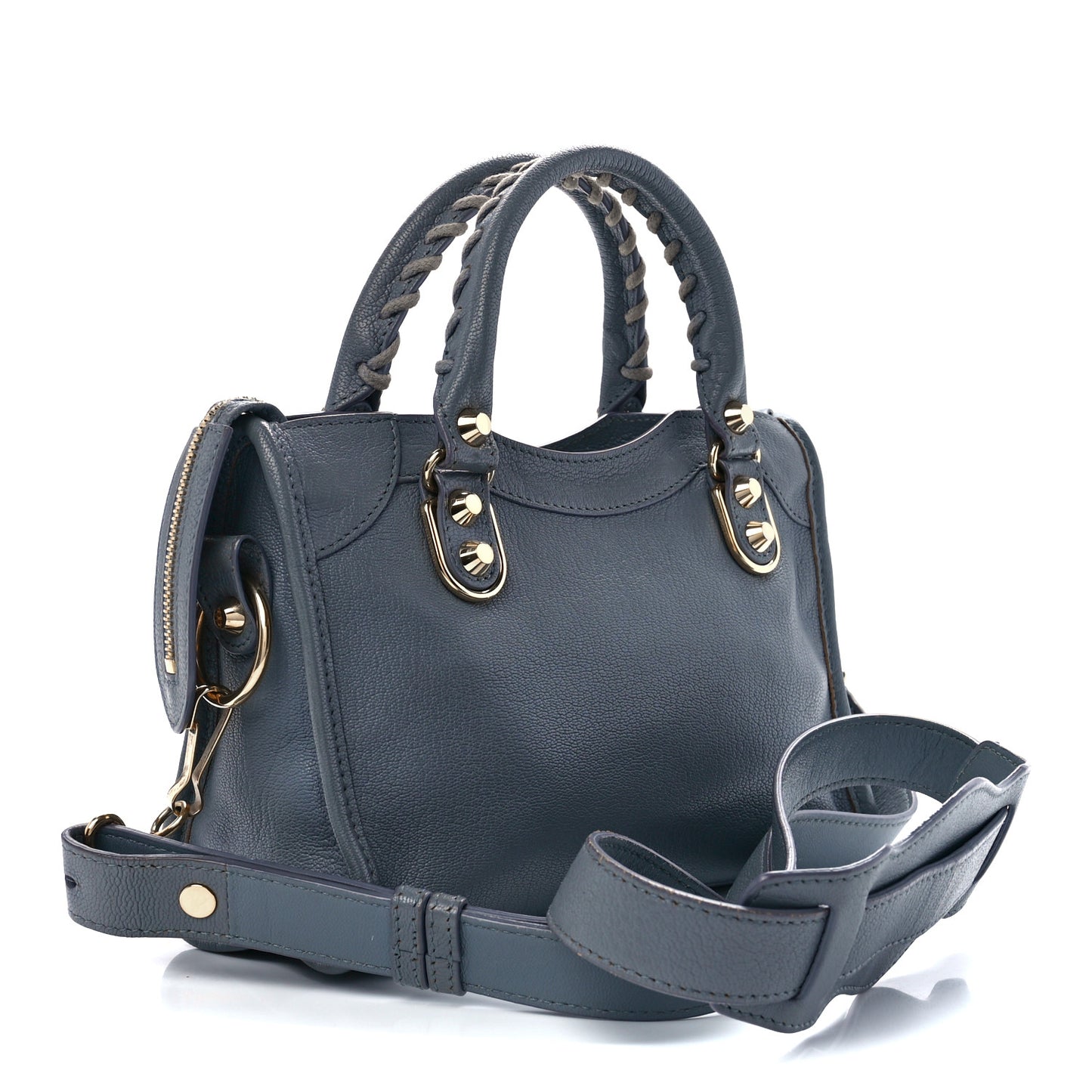 Chevre Gold Metallic Edge Hardware Mini City Bleu Acier