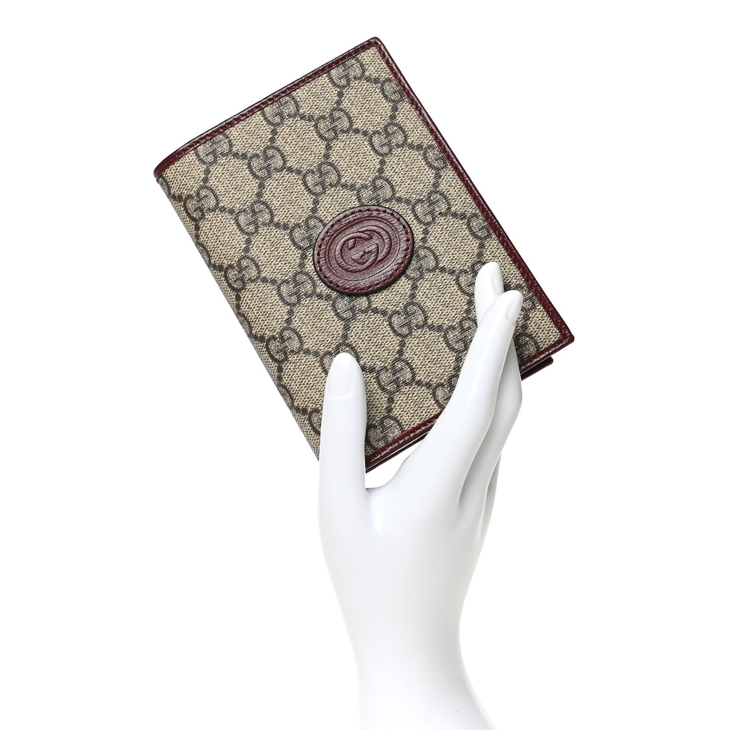 GG Supreme Monogram Azalea Calfskin Retro Interlocking G Passport Case Beige Red