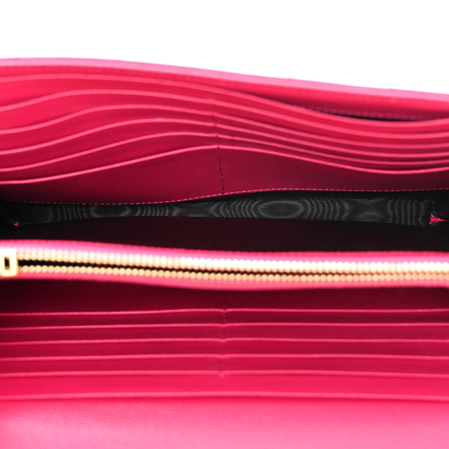 Saint Laurent Grain De Poudre Matelasse Chevron Monogram Chain Wallet Lipstick Fuchsia 5 of 10