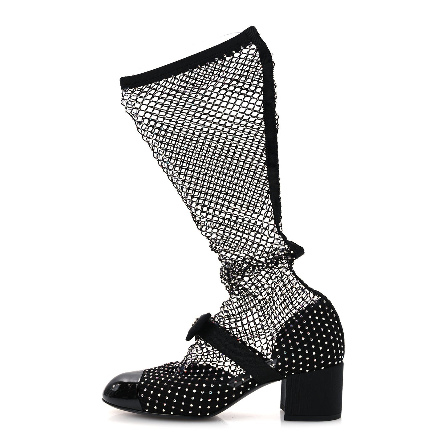Resille Strass Kid Suede Patent Mary Jane Short Boots 37 Black