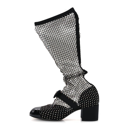 Chanel Resille Strass Kid Suede Patent Mary Jane Short Boots 37 Black 1 of 10