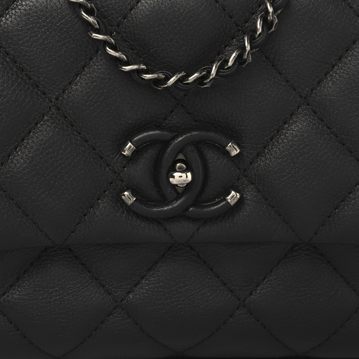Calfskin Quilted Small Frame In Chain Flap Black