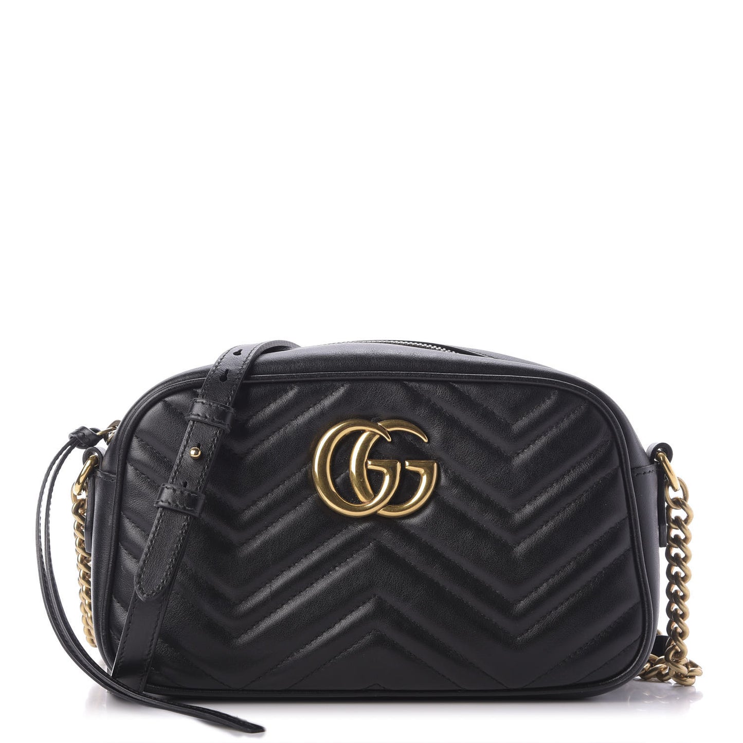 Calfskin Matelasse Small GG Marmont Chain Shoulder Bag Black
