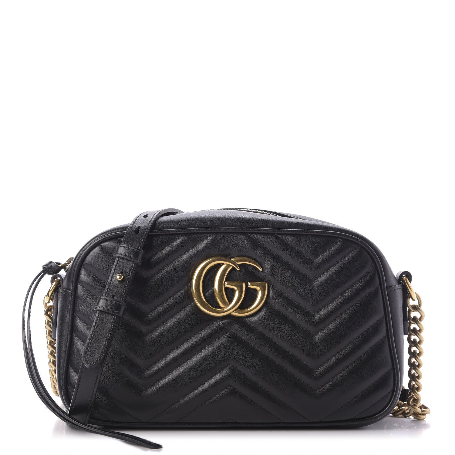 Gucci Calfskin Matelasse Small GG Marmont Chain Shoulder Bag Black 1 of 10