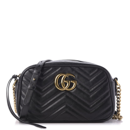 Gucci Calfskin Matelasse Small GG Marmont Chain Shoulder Bag Black 1 of 10