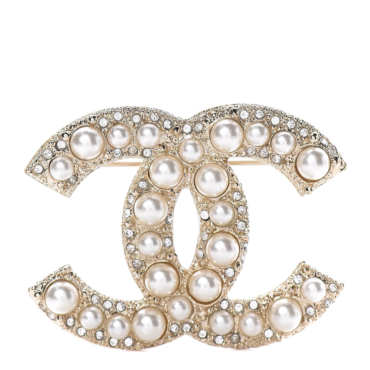 Pearl Crystal CC Brooch Gold