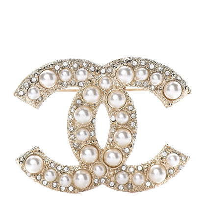 Chanel Pearl Crystal CC Brooch Gold 1 of 5
