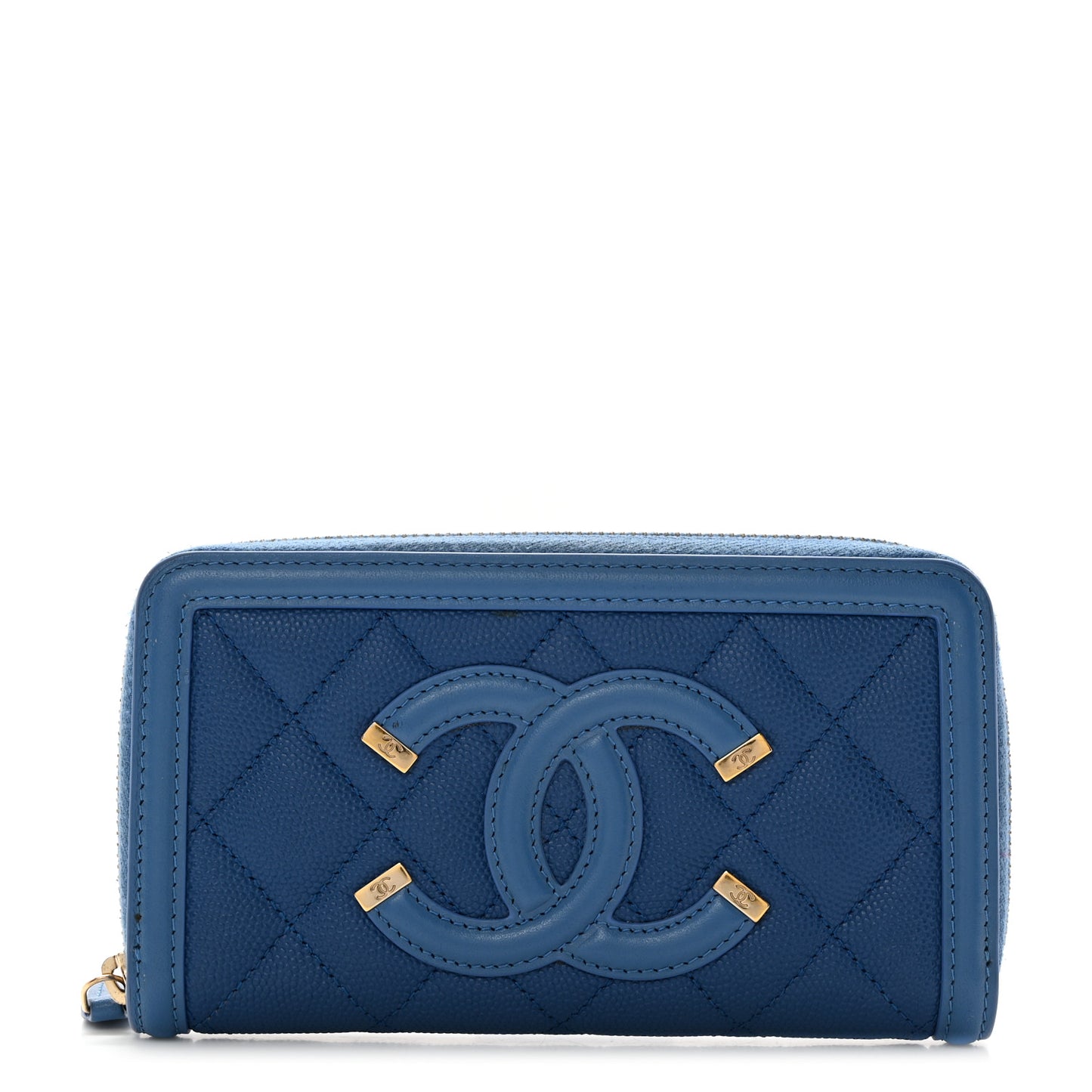 Caviar Quilted Medium Filigree Zip Around Wallet Dark Blue