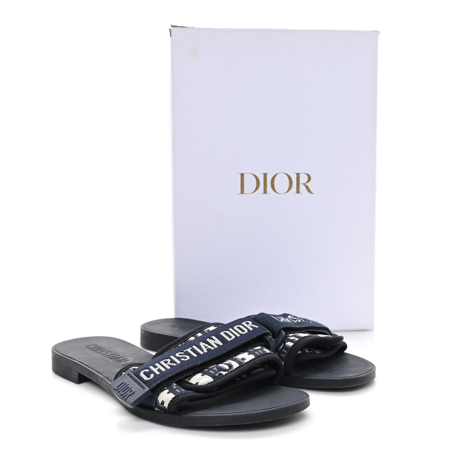 Nylon Oblique Dio(r)evolution Slide Sandals 38 Deep Blue