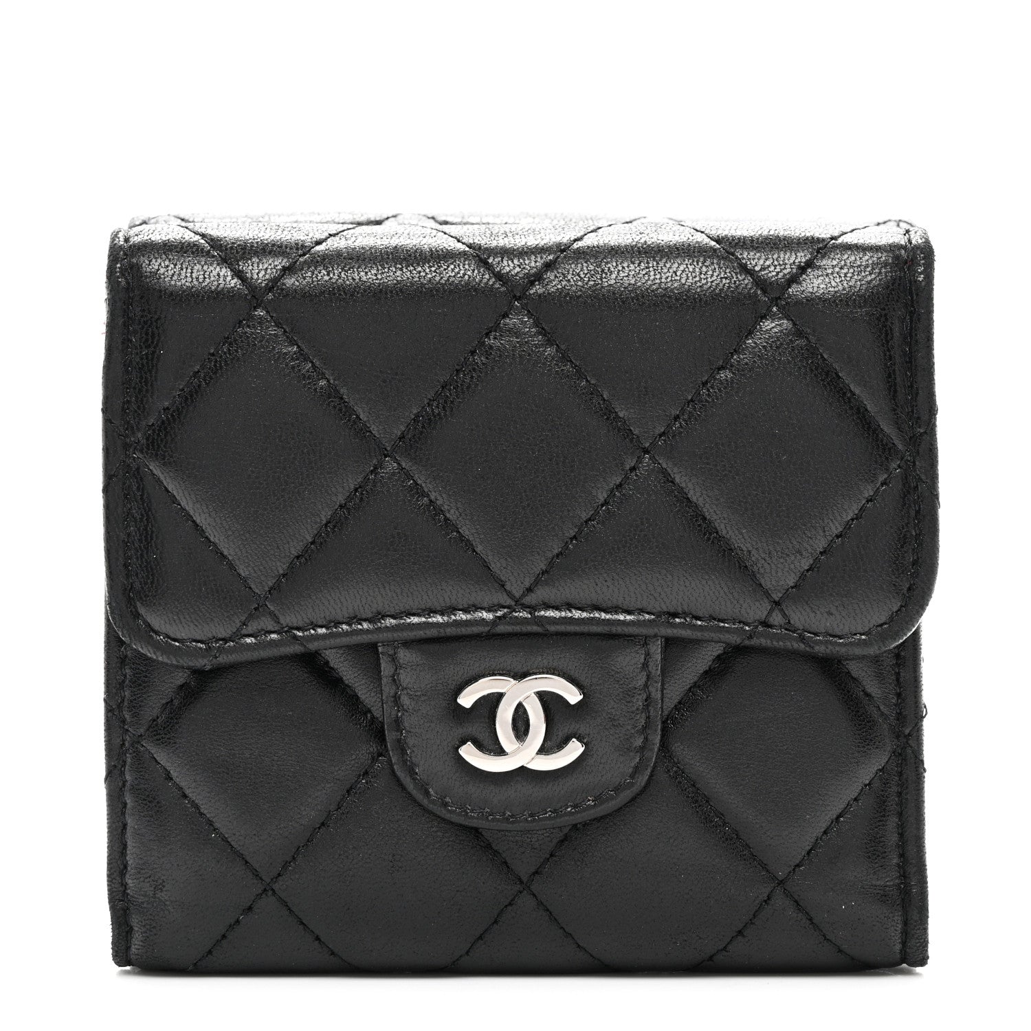 Chanel Lambskin Quilted Tri-Fold Flap Wallet Black 1 of 9