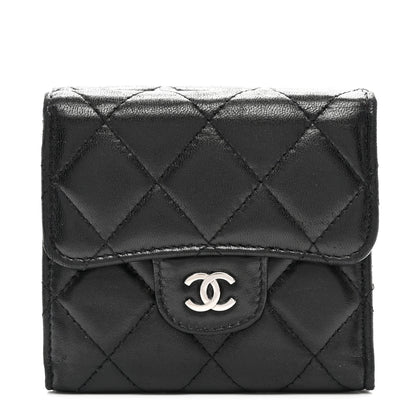 Chanel Lambskin Quilted Tri-Fold Flap Wallet Black 1 of 9