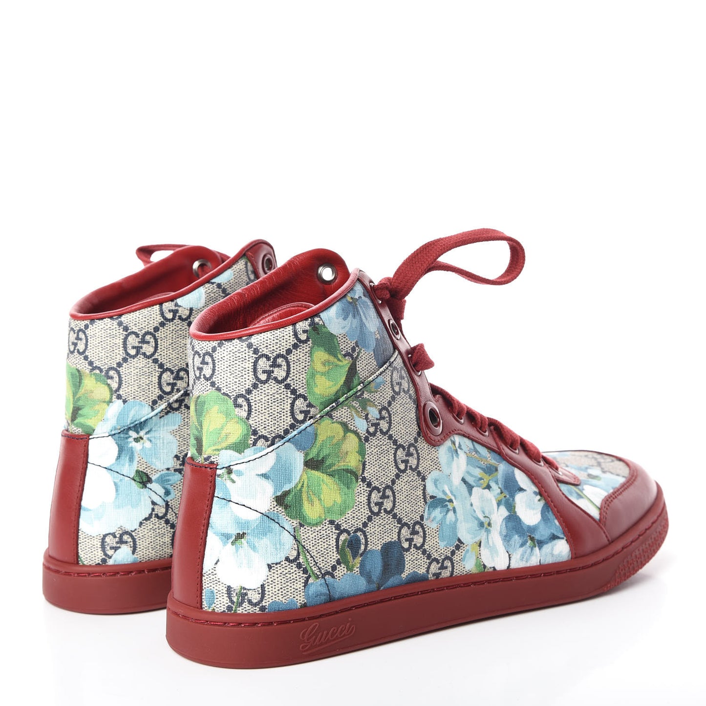 GG Supreme Monogram Blooms Womens High Top Sneakers 38.5 Beige Blue Navy Red