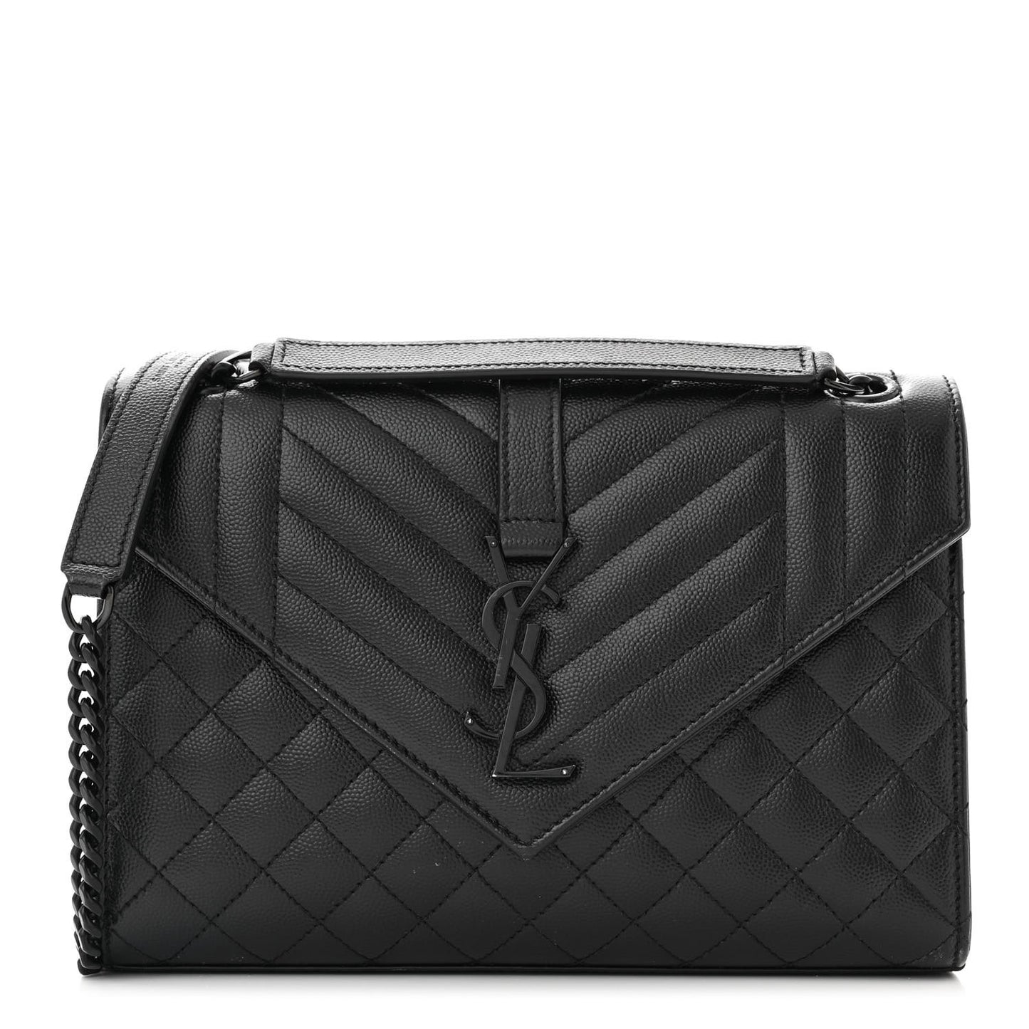 Grain De Poudre Textured Mixed Matelasse Triquilt Medium Monogram Monochrome Satchel Black