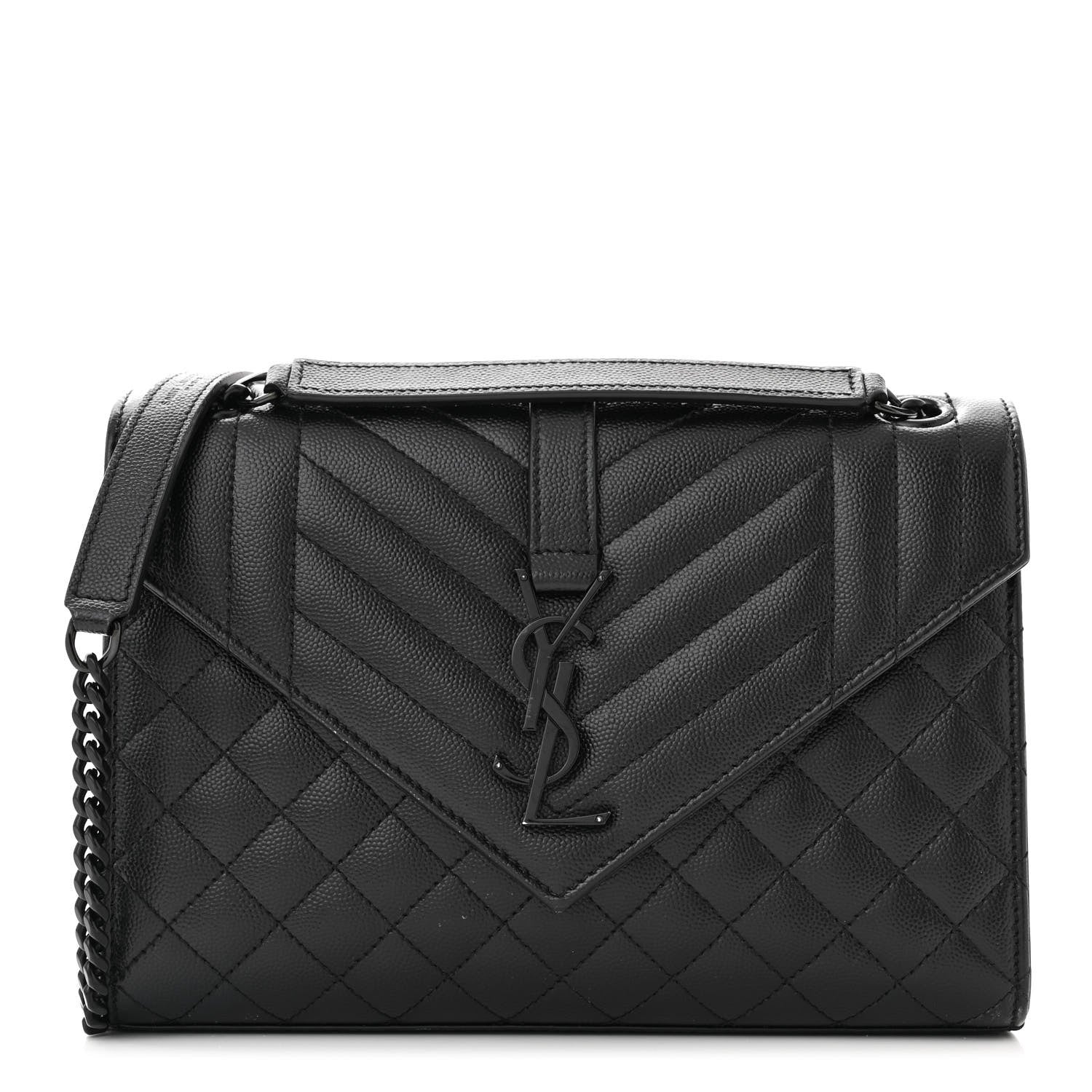 Saint Laurent Grain De Poudre Textured Mixed Matelasse Triquilt Medium Monogram Monochrome Satchel Black 1 of 9