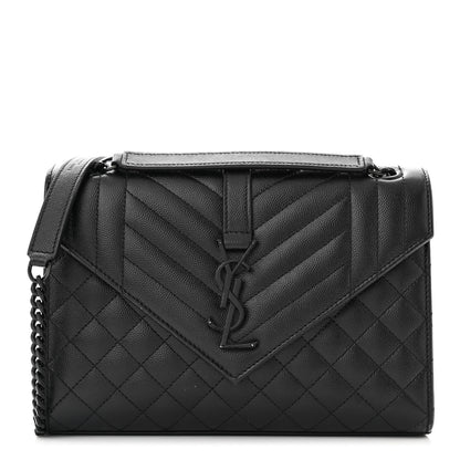 Saint Laurent Grain De Poudre Textured Mixed Matelasse Triquilt Medium Monogram Monochrome Satchel Black 1 of 9