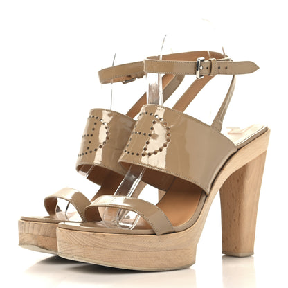 Hermes Patent Calfskin Perforated H Platform Sandals 37 Beige 4 of 9