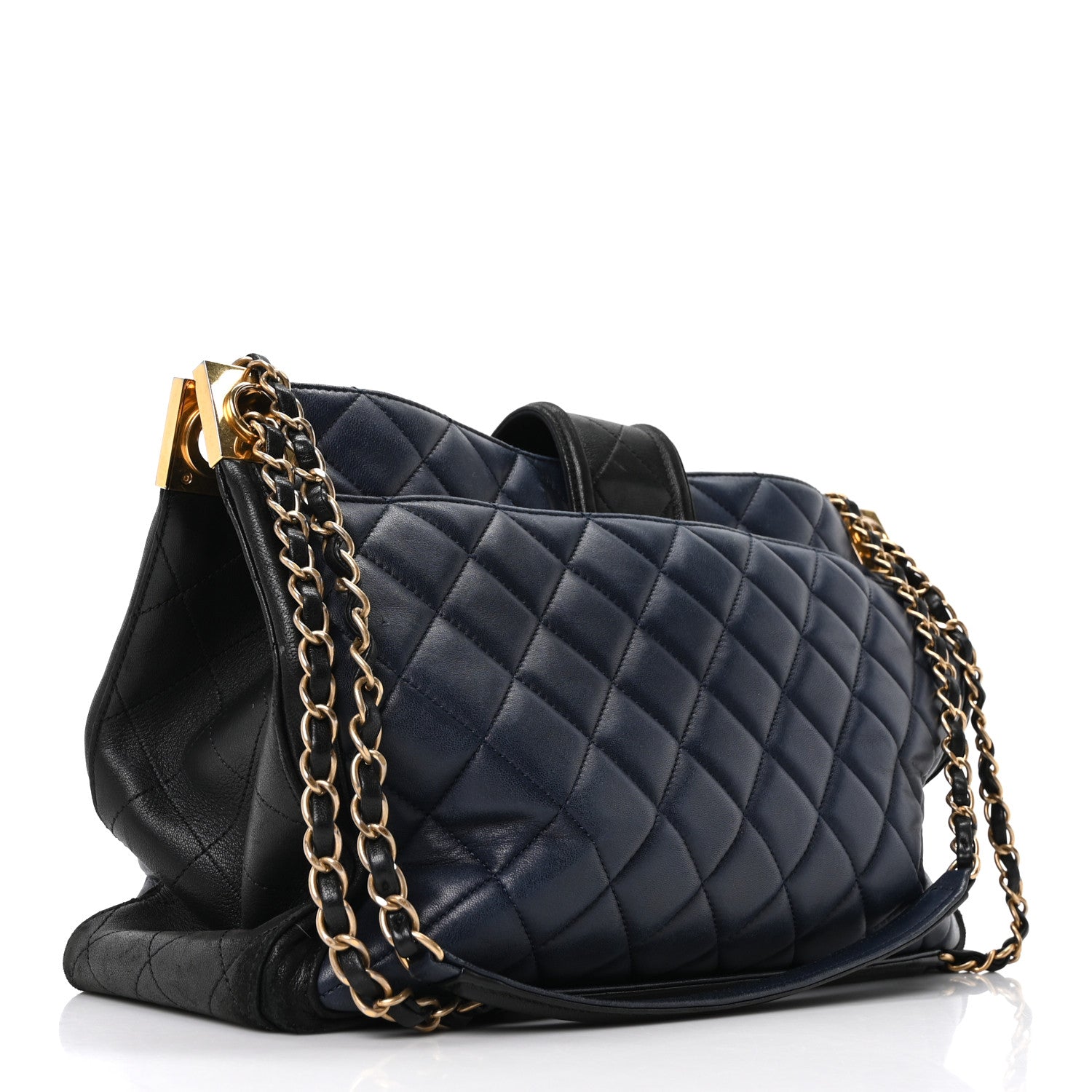 Chanel Lambskin Quilted Elegant CC Shopping Tote Navy Black 3 of 10