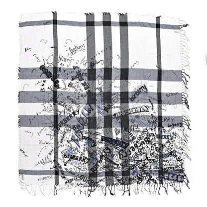 Burberry Silk Cotton Mega Check Doodle Text Scarf Ink Blue 1 of 3