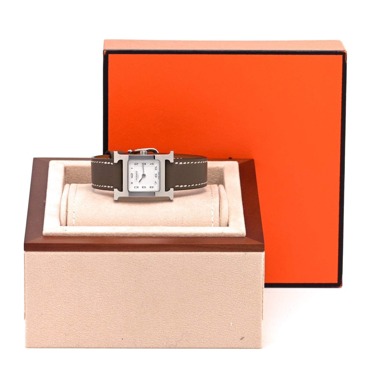 Hermes Stainless Steel Swift 21mm Heure H Hour Quartz Watch Etoupe 5 of 5
