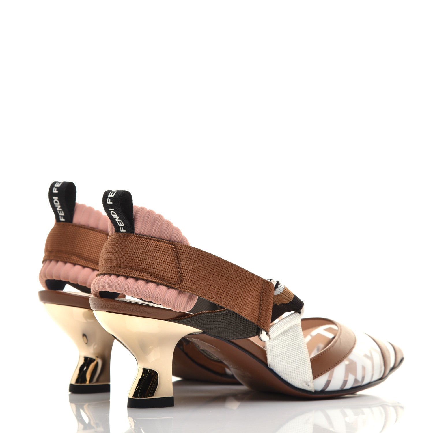 Fendi PVC Vitello FF Colibri 55mm Slingback Pumps 36.5 Transparent White Cuoio Avana 4 of 9