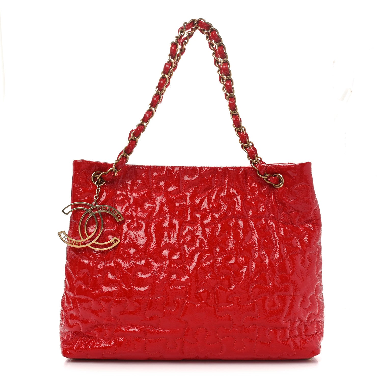Chanel Crackled Patent Calfskin Puzzle Tote Red 1 of 10