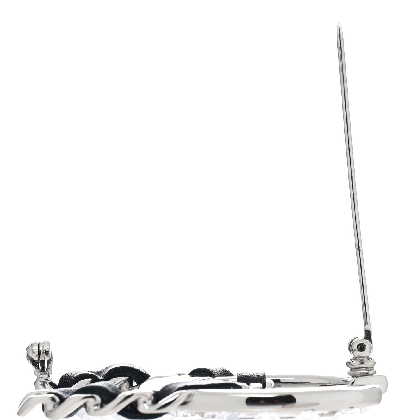 Lambskin Baguette Crystal CC Brooch Black Silver