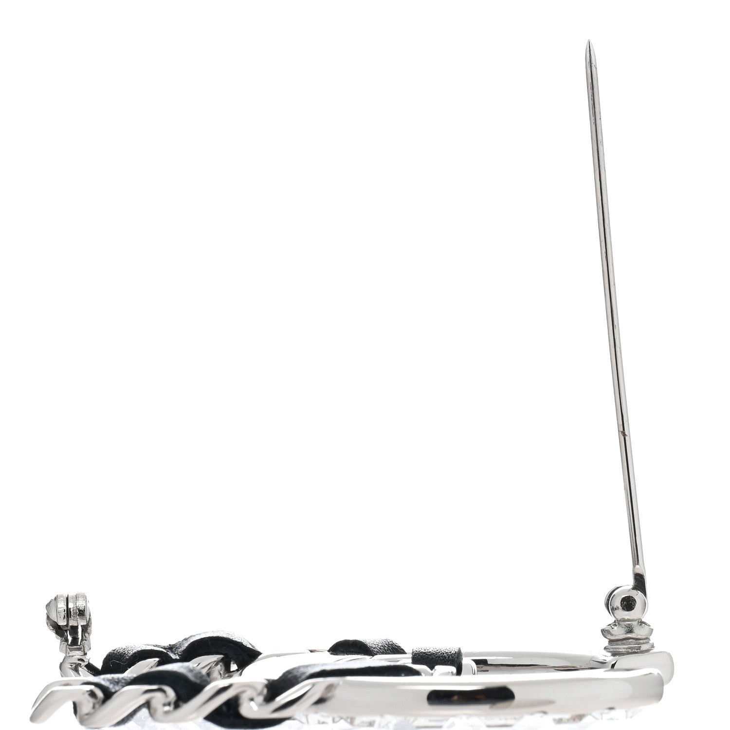 Chanel Lambskin Baguette Crystal CC Brooch Black Silver 5 of 5