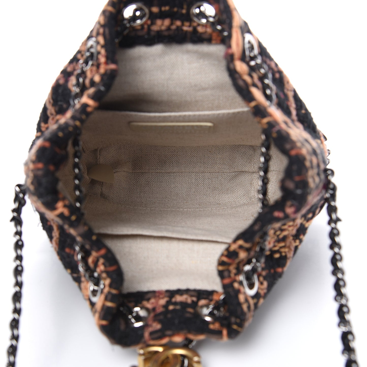 Tweed Calfskin Quilted Small Gabrielle Bucket Black Brown Orange