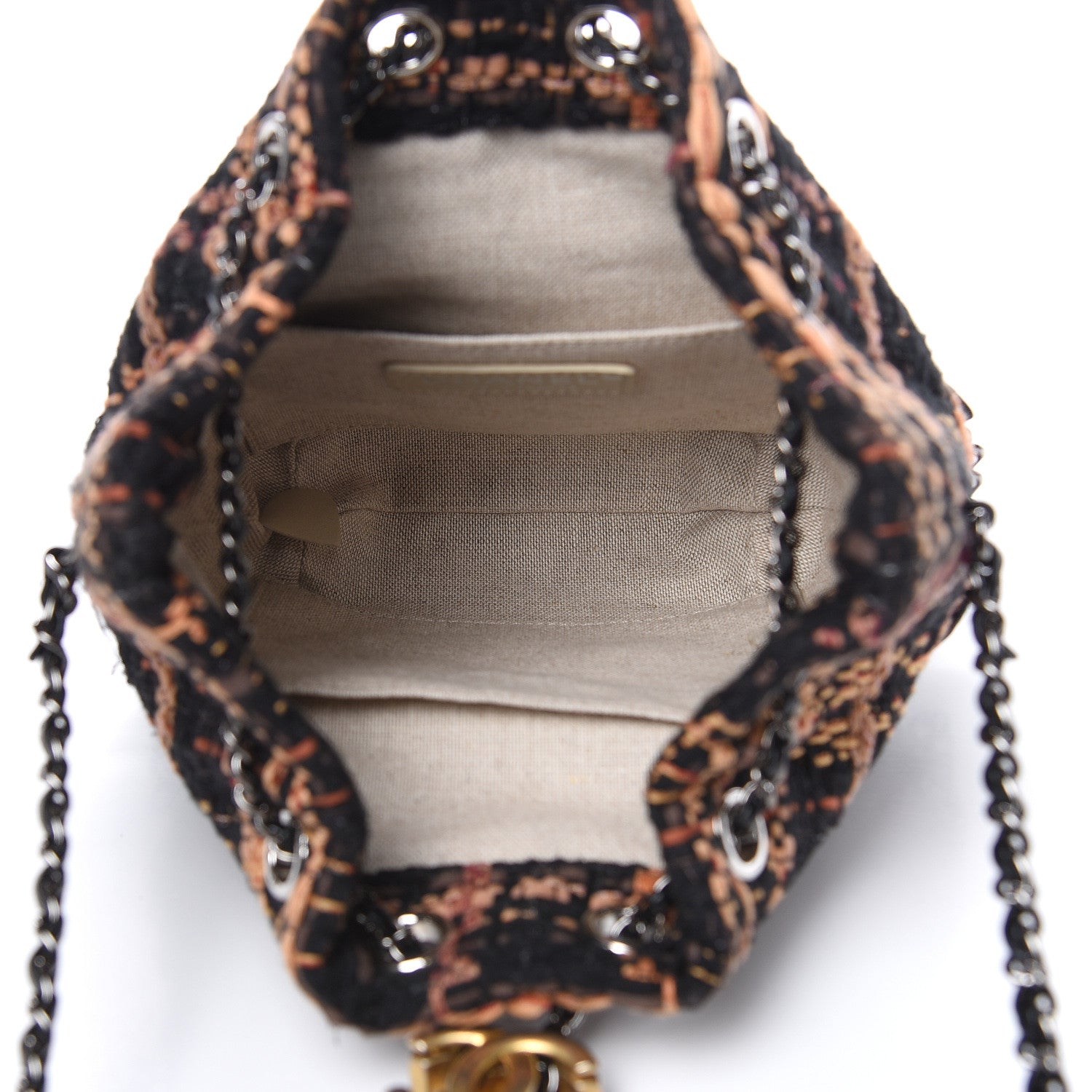 Chanel Tweed Calfskin Quilted Small Gabrielle Bucket Black Brown Orange 5 of 9