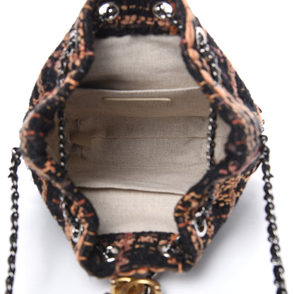 Chanel Tweed Calfskin Quilted Small Gabrielle Bucket Black Brown Orange 5 of 9