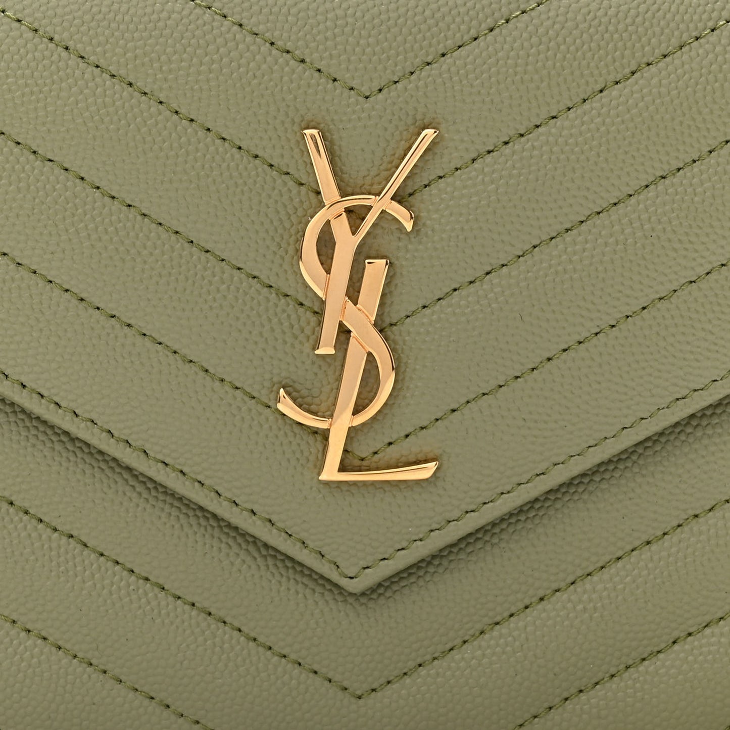 Grain De Poudre Matelasse Chevron Monogram Envelope Chain Wallet Pistache