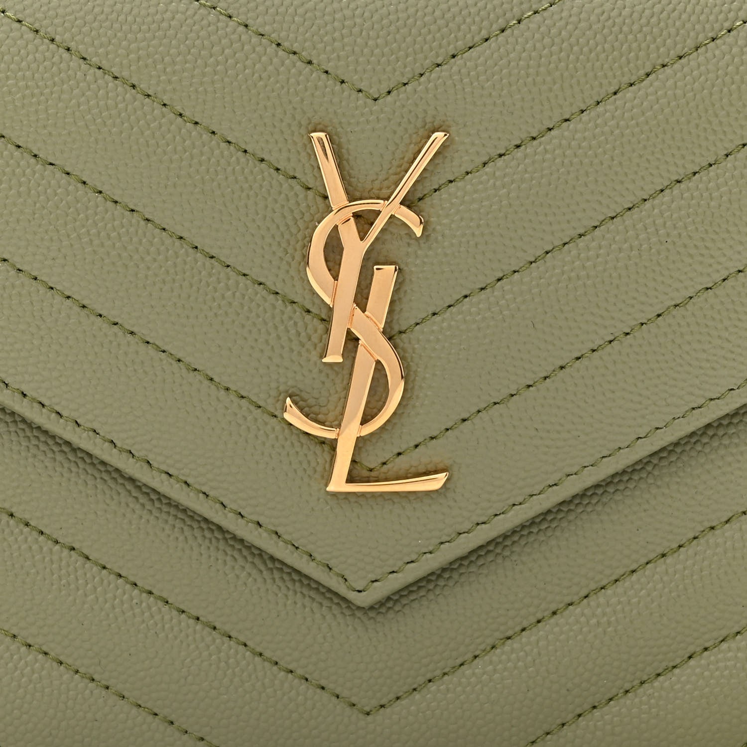 Saint Laurent Grain De Poudre Matelasse Chevron Monogram Envelope Chain Wallet Pistache 8 of 11