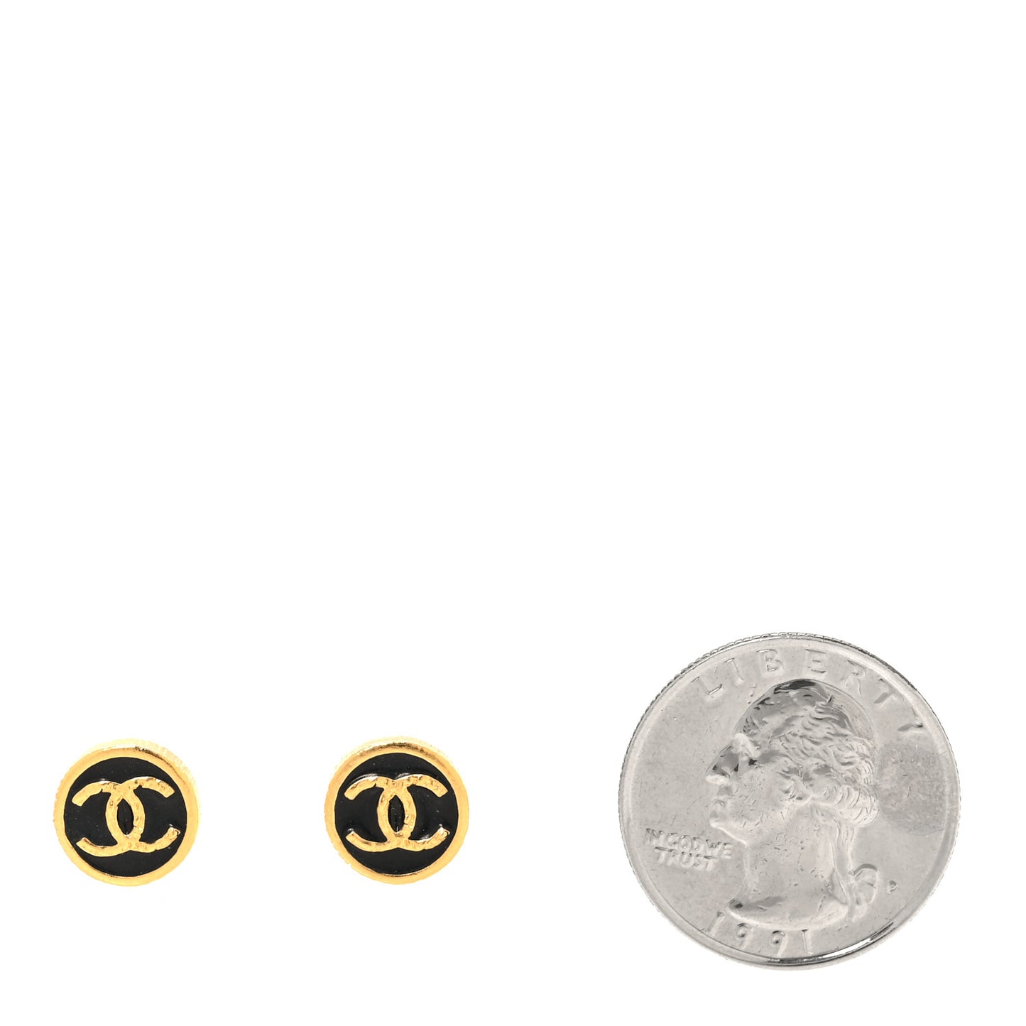 Metal Enamel CC Round Earrings Gold Black