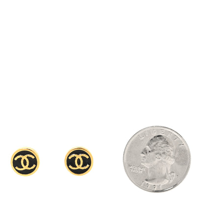 Chanel Metal Enamel CC Round Earrings Gold Black 2 of 5