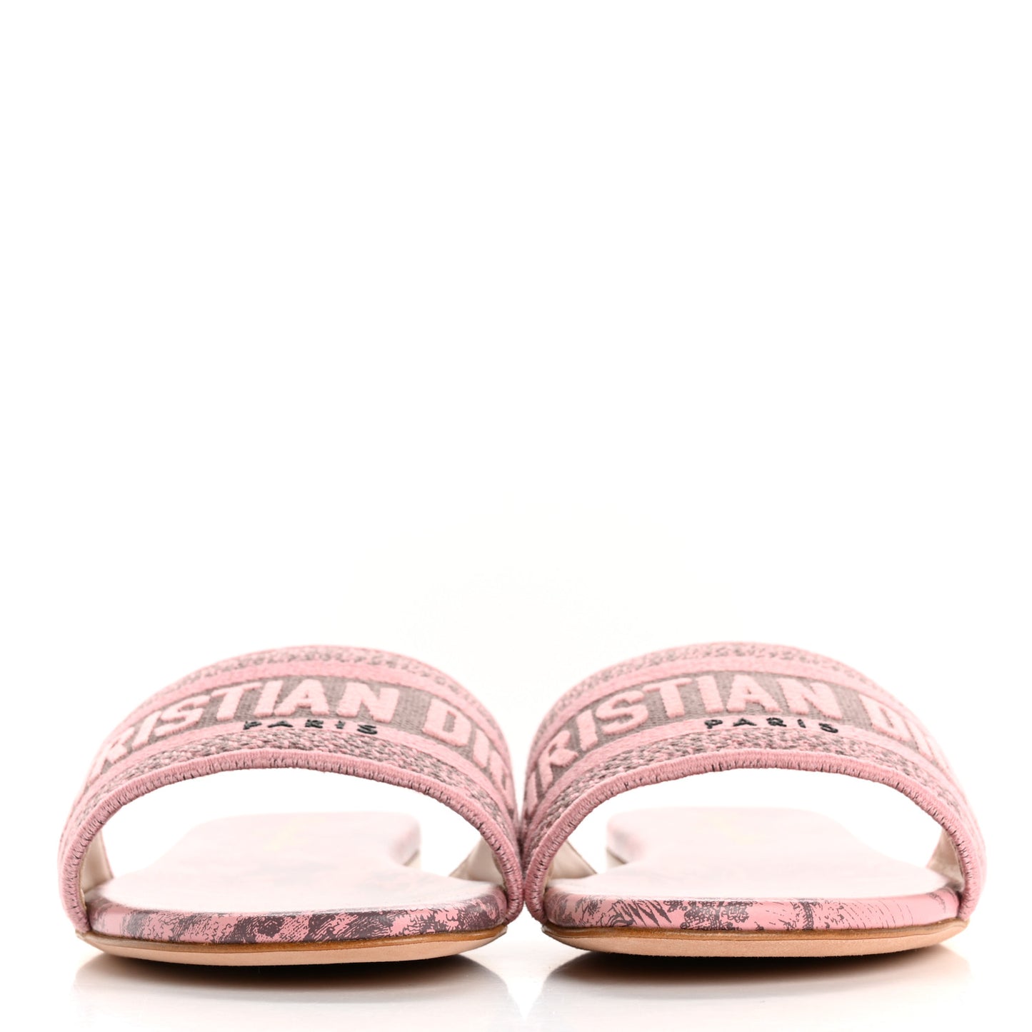 Canvas Toile De Jouy Embroidered Dway Flat Slide Sandals 36 Chateau Rose