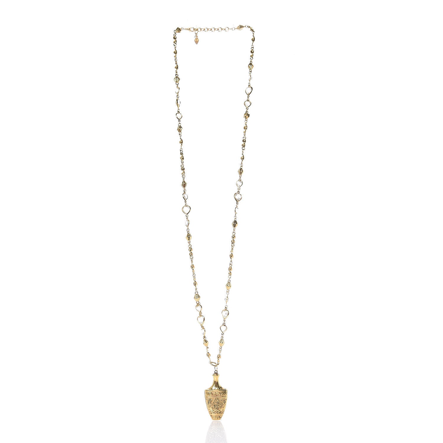 Christian Dior Metal Crystal Etruscan Urn Vase Sautoir Necklace Gold 3 of 6