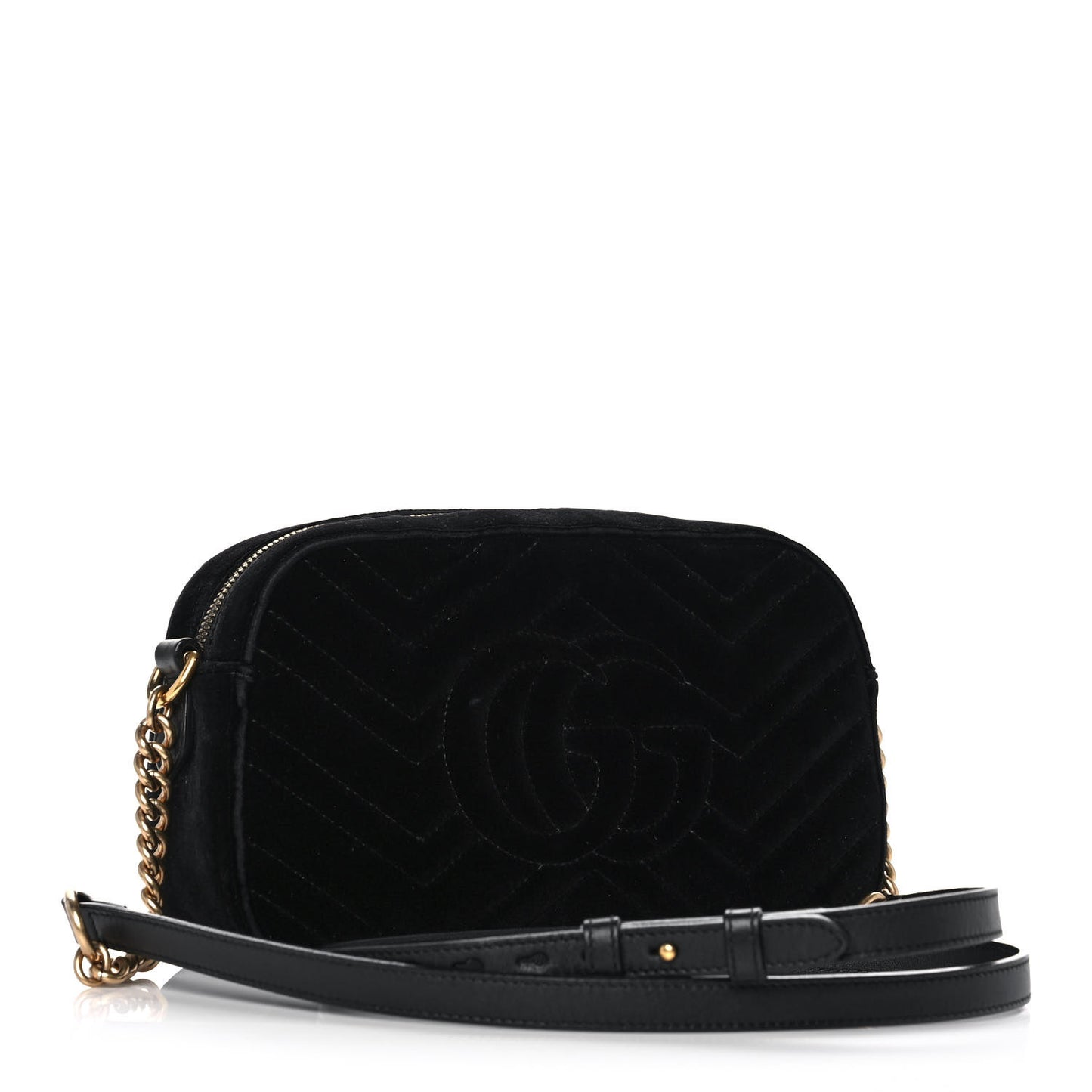 Velvet Matelasse Small GG Marmont Chain Shoulder Bag Black