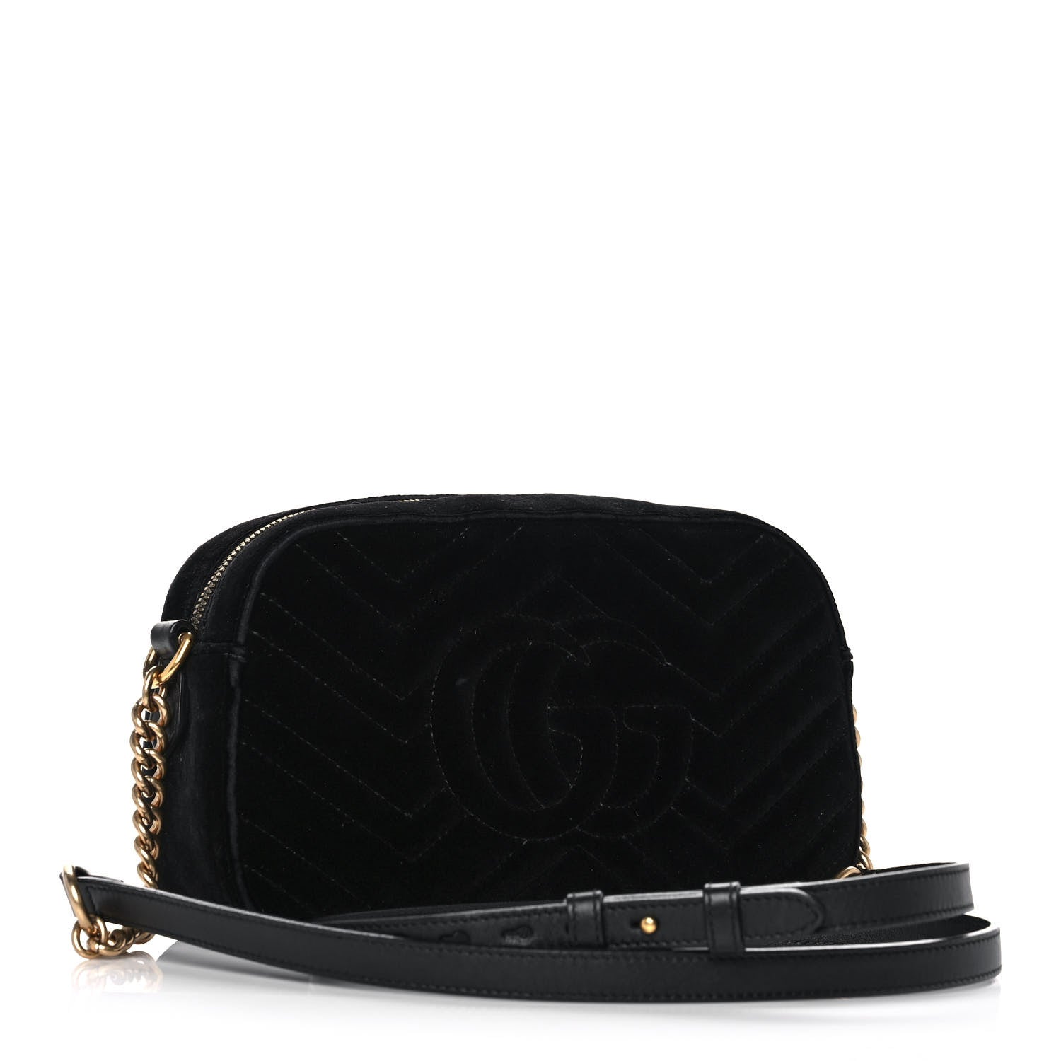 Gucci Velvet Matelasse Small GG Marmont Chain Shoulder Bag Black 3 of 15