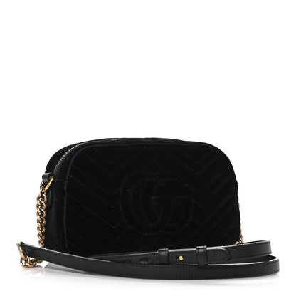 Gucci Velvet Matelasse Small GG Marmont Chain Shoulder Bag Black 3 of 15
