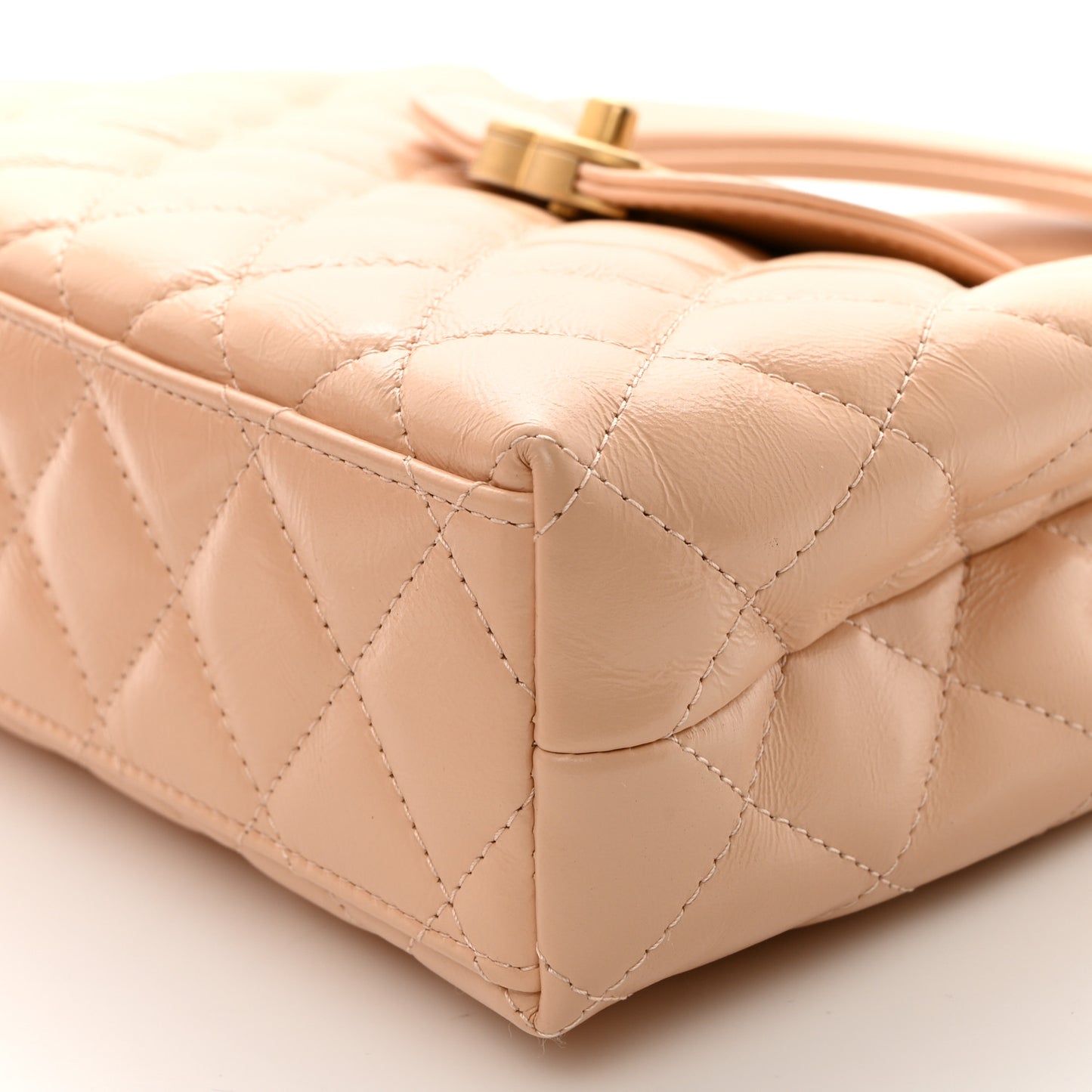 Shiny Aged Calfskin Quilted Nano Kelly Shopper Beige